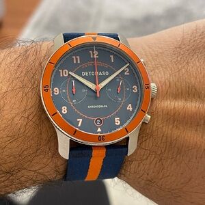 DETOMASO VENTURE CHRONO BLUE ORANGE D11-09 G2405 5ATM QUARTZ 42MM MEN’S WATCH